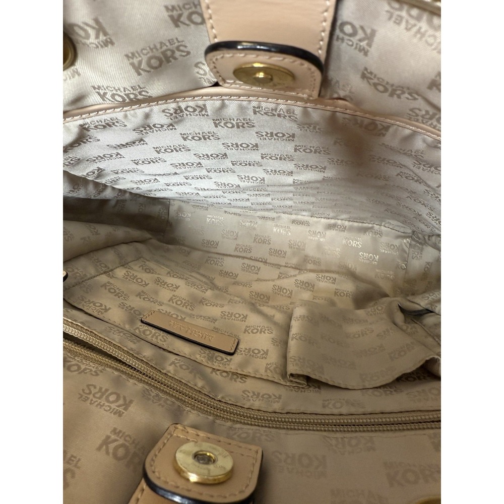 Michael Kors Metallic Gold MK Logo Tote Bag 14x14 Shoulder Purse - Picture 4 of 6